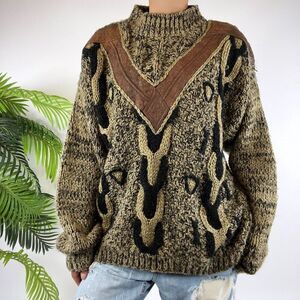 Vintage 80s 90s Grunge Beige Granola Girl Retro Chunky Knit Grandpa Sweater / L